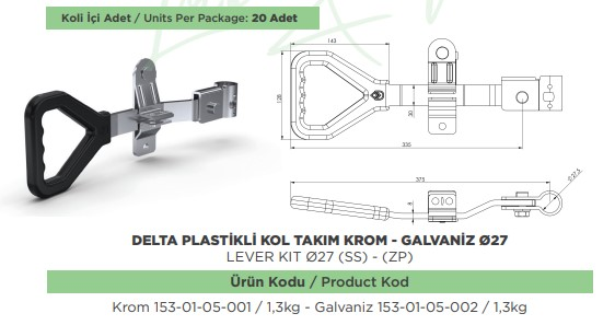 KAPALI KASA PLASTIKLI KOL TAKIMI KROM Ø 27